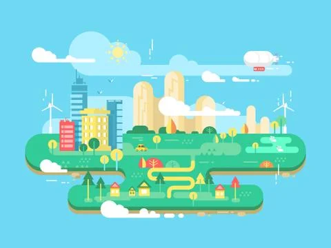 Green city flat Stock Illustration