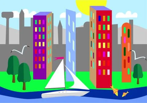 Green city on the ocean Illustration