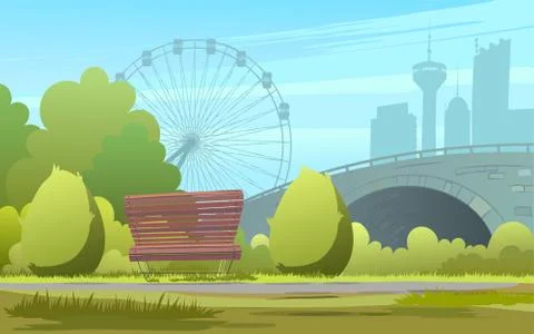 Green city park backdrop. Vector illustration of green park backdrop on Illustrazione stock