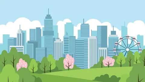 Green City Park In Springtime Illustration