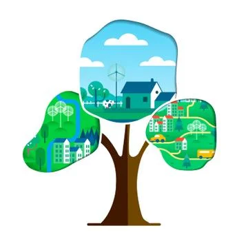 Green city tree concept for environment care Stock Illustration
