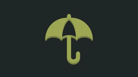 Green Classic elegant opened umbrella icon isolated on black background. Rain Stock Footage 235583288