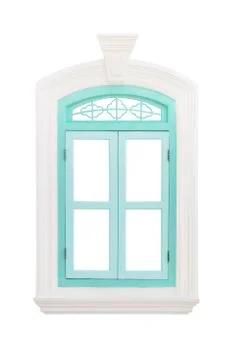 Green classic window frame isolated Stock Photos