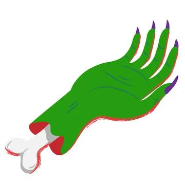 Green clawed zombie hand with bone. Halloween vector clipart Stock Illustration