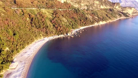 Green cliffs and road on coast of Adriatic sea in Balkans. Stock Footage 145700502