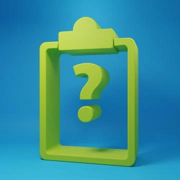 Green Clipboard with question marks icon isolated on blue background. Surve.. Stock Illustration