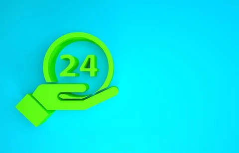 Green Clock 24 hours icon isolated on blue background. All day cyclic icon. 2 Ilustración de archivo