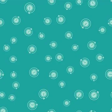 Green Clock with arrow icon isolated seamless pattern on green background. Time Illustrazione stock
