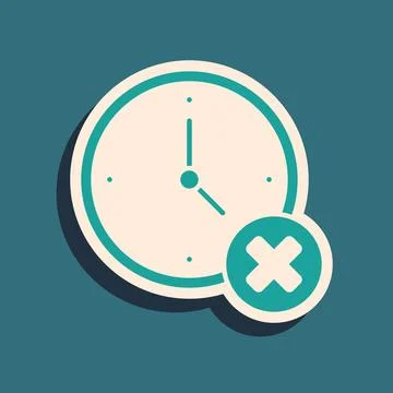 Green Clock delete icon isolated on green background. Time symbol. Long shadow 스톡 일러스트