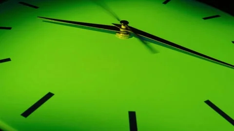 Green clock face shows passage of time with moving second hand Stock Footage 341801615