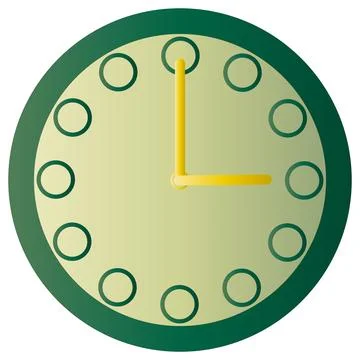 A Green Clock Icon of a Circular Face with Twelve Hour Markers Stock Illustration
