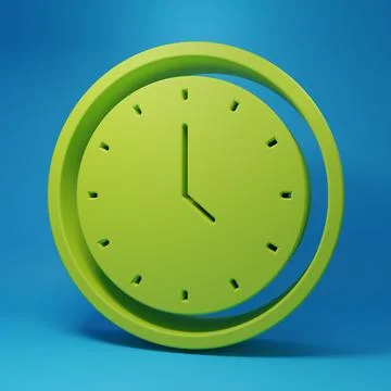 Green Clock icon isolated on blue background. Time symbol. Minimalism conce.. Stock Illustration