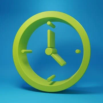Green Clock icon isolated on blue background. Time symbol. Minimalism conce.. Stock Illustration
