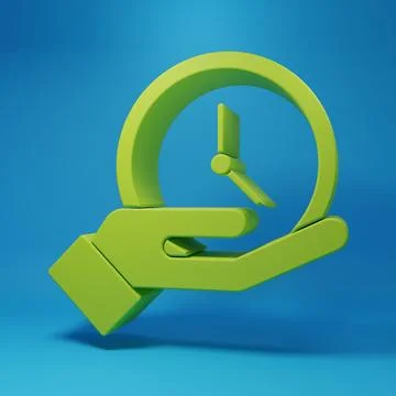 Green Clock icon isolated on blue background. Time symbol. Minimalism conce.. Stock Illustration