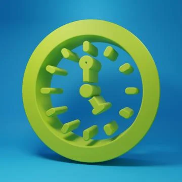 Green Clock icon isolated on blue background. Time symbol. Minimalism conce.. Illustrazione stock