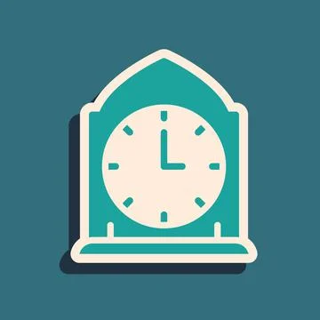 Green Clock icon isolated on green background. Time symbol. Long shadow style Stock Illustration