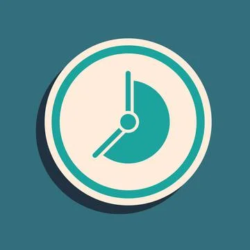 Green Clock icon isolated on green background. Time symbol. Long shadow style Stock Illustration