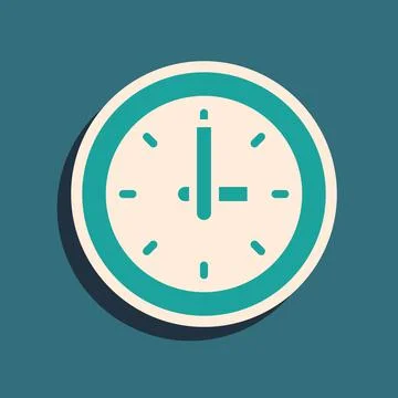 Green Clock icon isolated on green background. Time symbol. Long shadow style Illustrazione stock
