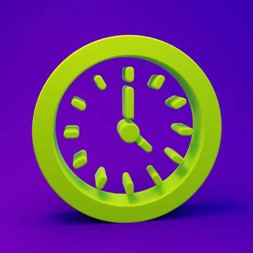 Green Clock icon isolated on purple-blue background. Time symbol. Minimalis.. Stock Illustration