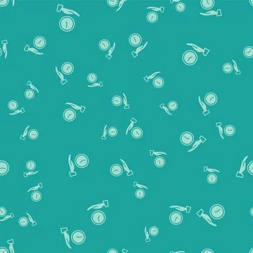 Green Clock icon isolated seamless pattern on green background. Time symbol Illustrazione stock