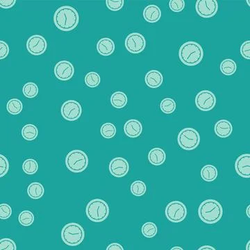 Green Clock icon isolated seamless pattern on green background. Time symbol.  Stock Illustration