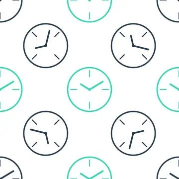Green Clock icon isolated seamless pattern on white background. Time symbol Stock Illustration