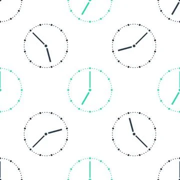 Green Clock icon isolated seamless pattern on white background. Time symbol Stock Illustration