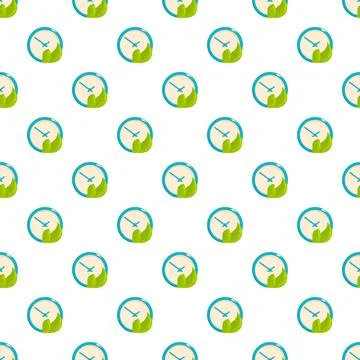Green clock saving nature environment time seamless pattern Stock Illustration