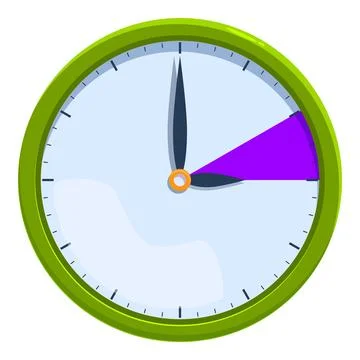 Green clock showing almost five o'clock with purple slice missing 스톡 일러스트