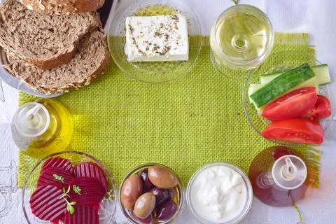 Green cloth background with space for a text. Traditional Mediterranean motive Stock Photos