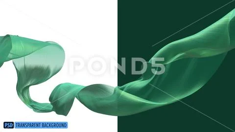 Green cloth flying the wind isolated on transparency background 3d render PSD Template