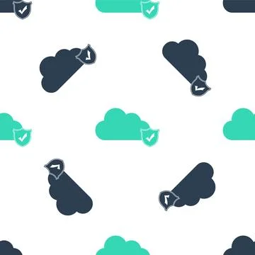 Green Cloud and shield with check mark icon isolated seamless pattern on white Stock Illustration
