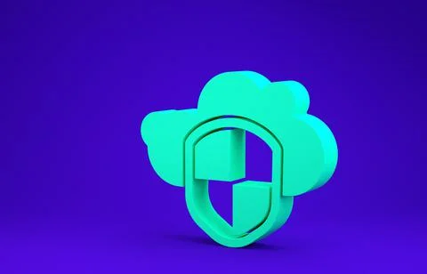 Green Cloud and shield icon isolated on blue background. Cloud storage data p Illustrazione stock