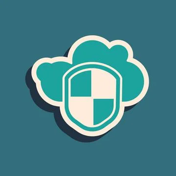 Green Cloud and shield icon isolated on green background. Cloud storage data Illustrazione stock