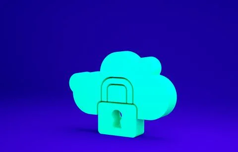 Green Cloud computing lock icon isolated on blue background. Security, safety Illustrazione stock