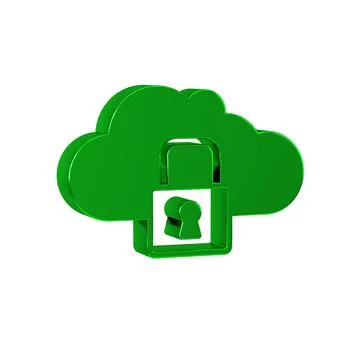 Green Cloud computing lock icon isolated on transparent background. Security 스톡 일러스트