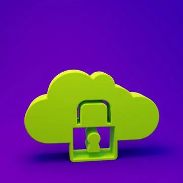 Green Cloud computing lock icon isolated on purple-blue background. Securit.. Stock Illustration