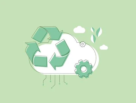 Green cloud computing optimizes energy use and reduces emissions. Sustainable Stock Illustration