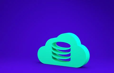 Green Cloud database icon isolated on blue background. Cloud computing concep Illustrazione stock