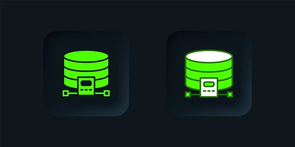 Green Cloud database icon isolated on black background. Cloud computing con.. Illustrazione stock