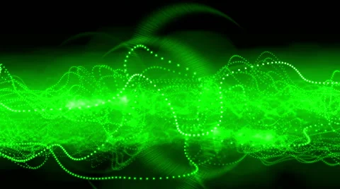 Green cloud of dots fluctuate on black, 3D animation, seamless Stockbeeldmateriaal 64997973