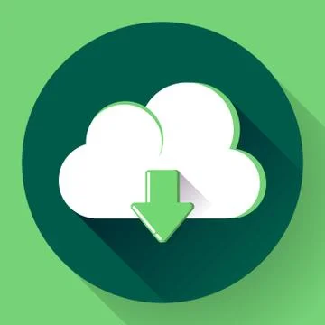 Green Cloud download icon. Flat design style Stock Illustration