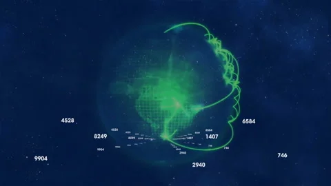 Green cloud hovering amid stars starting labels updating and arcs clustering Stock Footage 310438714