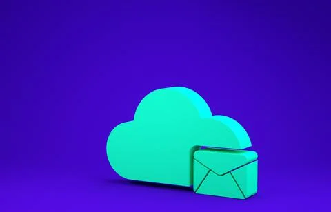 Green Cloud mail server icon isolated on blue background. Cloud server hostin Stock Illustration