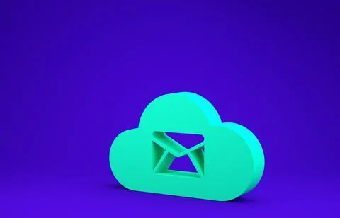 Green Cloud mail server icon isolated on blue background. Cloud server hostin Stock Illustration