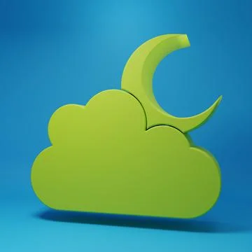 Green Cloud with moon icon isolated on blue background. Cloudy night sign. .. Stock Illustration