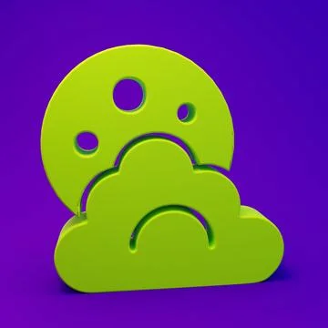 Green Cloud with moon icon isolated on purple-blue background. Cloudy night.. Stock Illustration