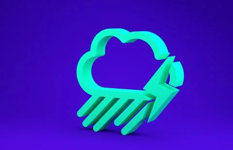 Green Cloud with rain and lightning icon isolated on blue background. Rain cl イラスト素材