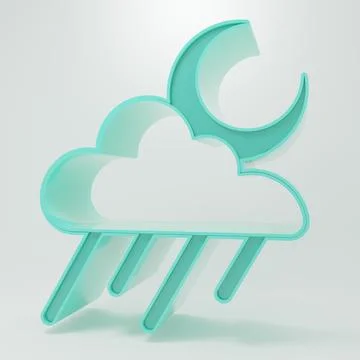 Green Cloud with rain and moon icon isolated on grey background. Rain cloud.. 스톡 일러스트