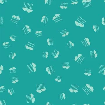 Green Cloud with rain icon isolated seamless pattern on green background. Rain Illustrazione stock
